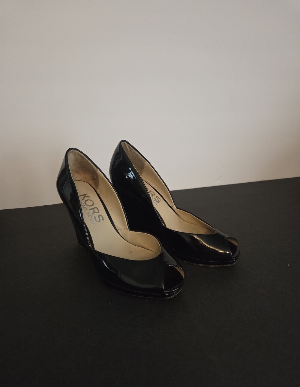 Michael Kors Black Patent Peep-Toe Heels Sz.6.5